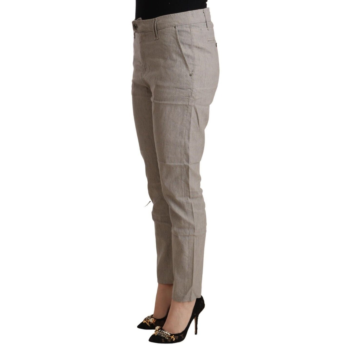 CYCLE Light Gray Linen Blend Mid Waist Tapered Pants CYCLE