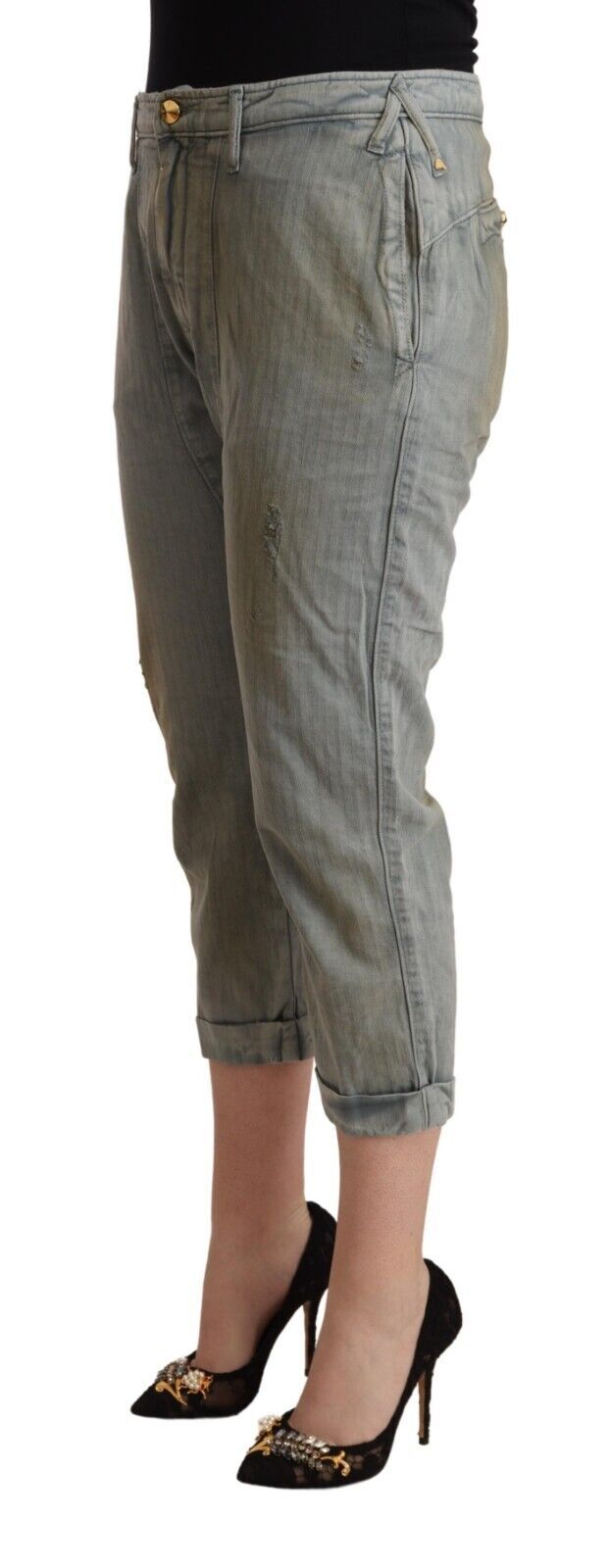 CYCLE Gray 100% Cotton Mid Waist Skinny Cropped Pants CYCLE