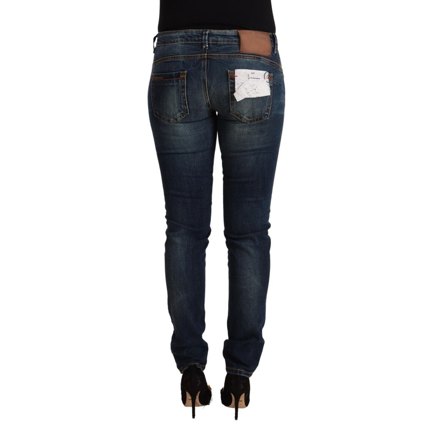 Acht Blue Washed Cotton Slim Fit Denim Low Waist Jeans Acht