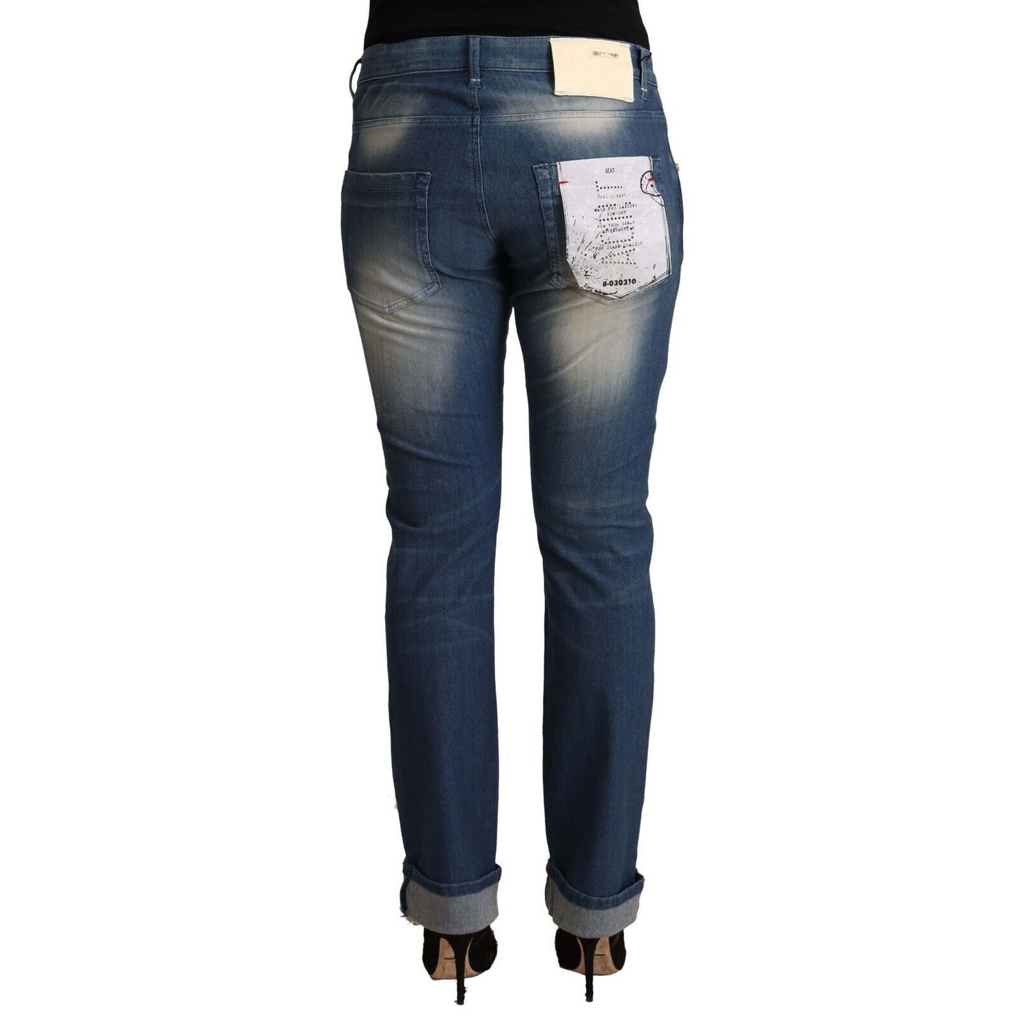 Acht Blue Washed Mid Waist Folded Hem Skinny Jeans Acht