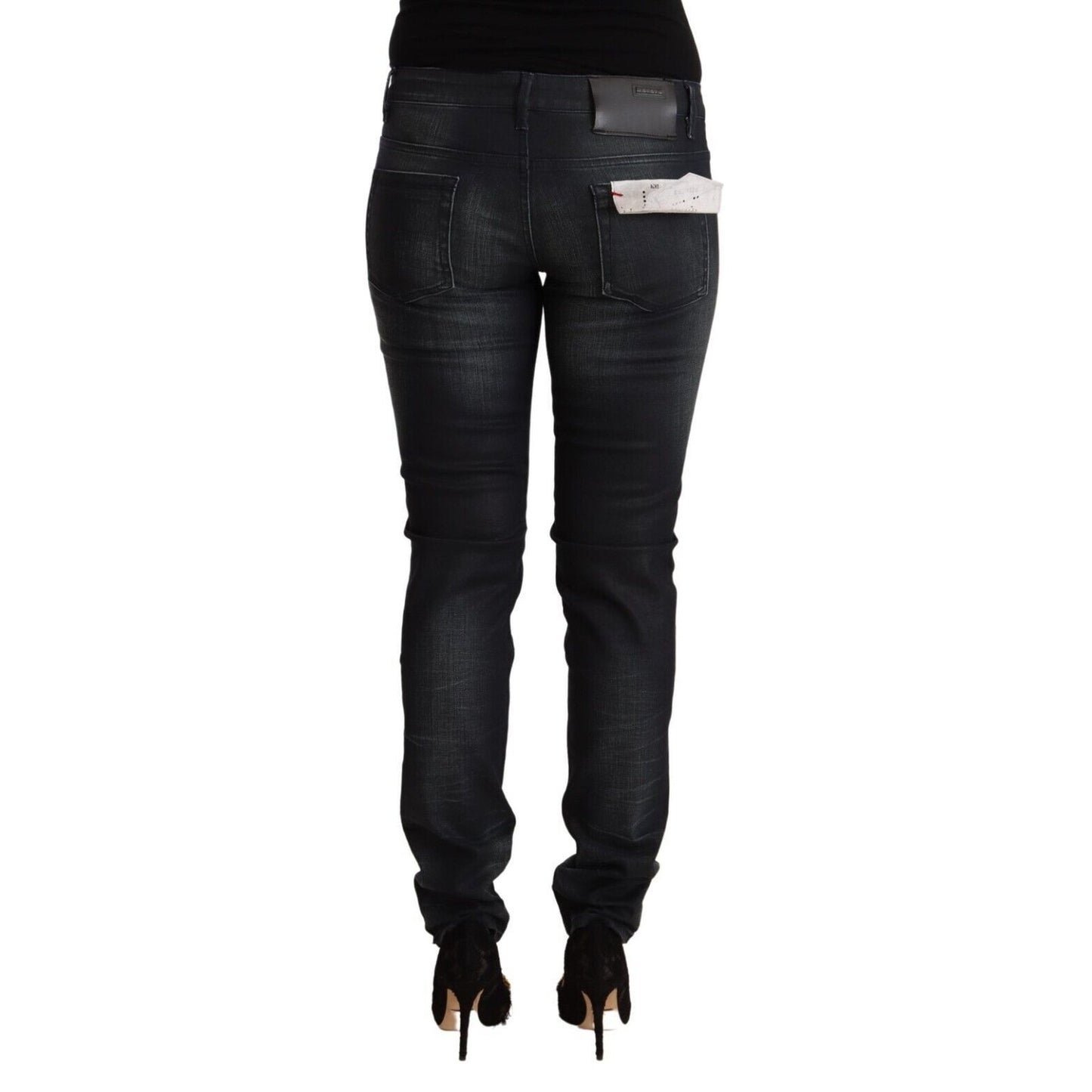 Acht Black Washed Cotton Low Waist Slim Fit Denim Jeans Acht