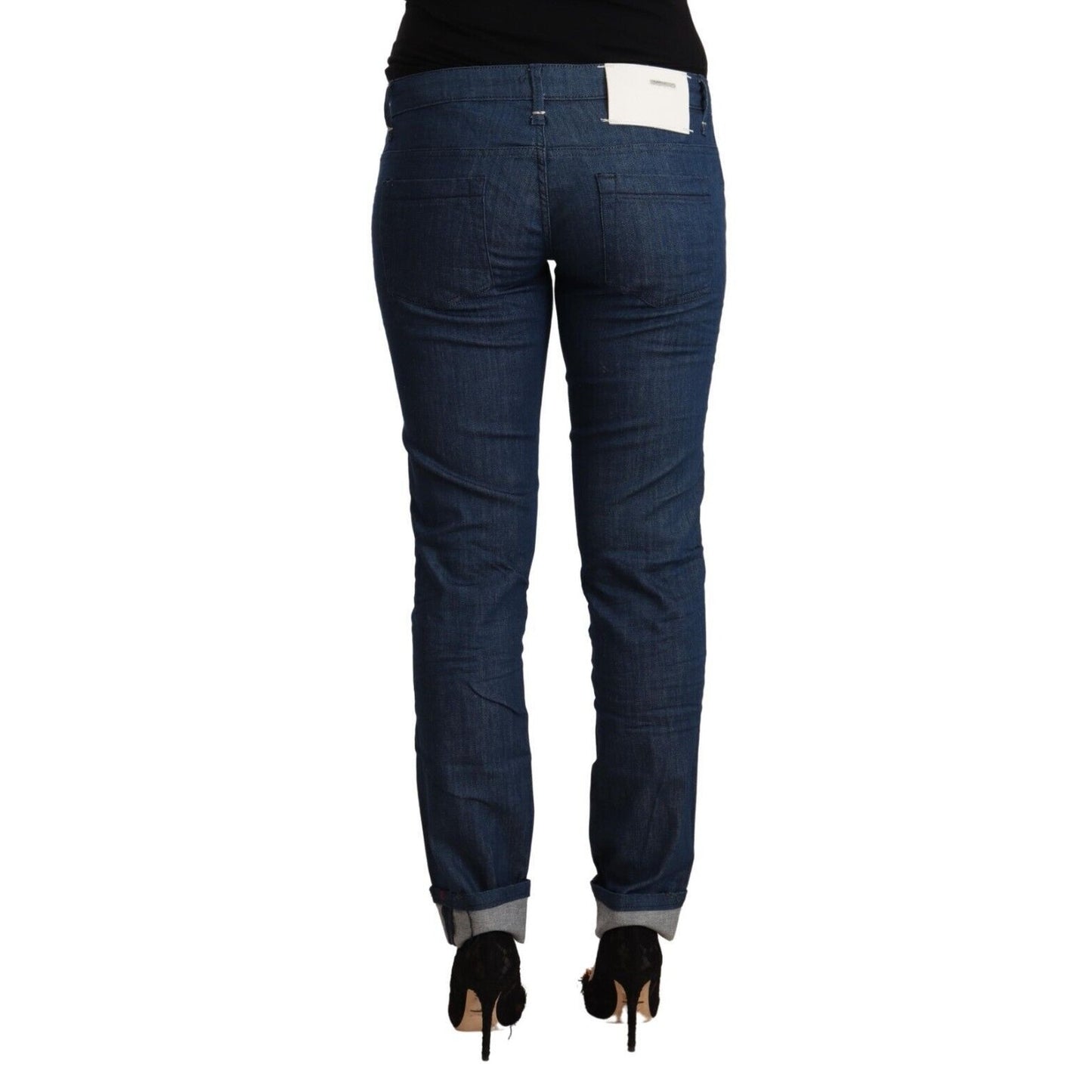 Acht Blue Cotton Low Waist Skinny Denim Folded Hem Jeans Acht