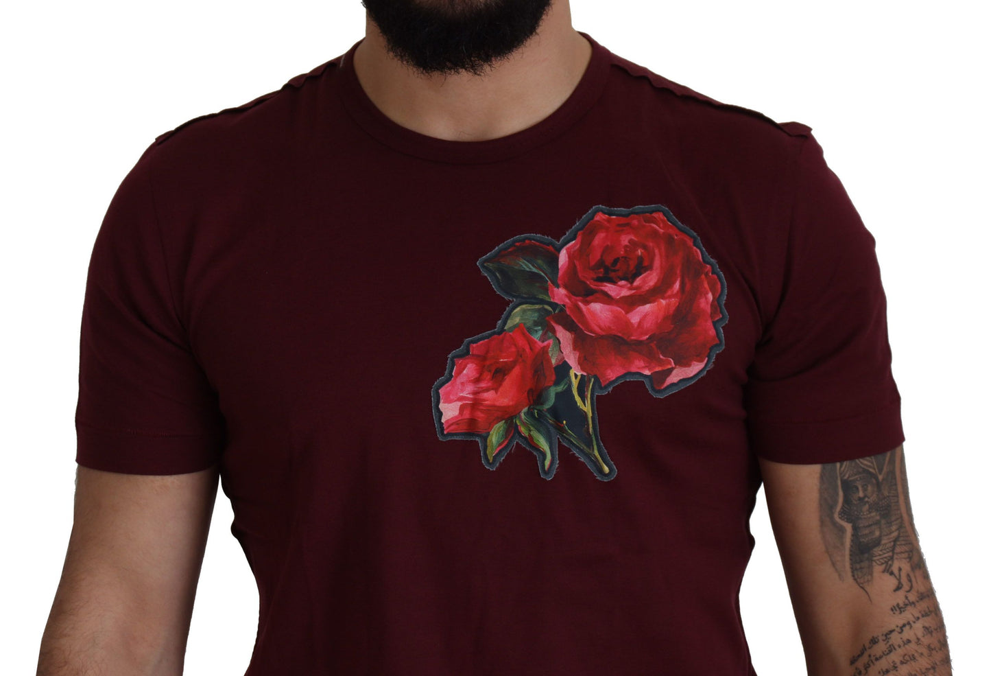 Dolce & Gabbana Bordeaux Roses Cotton Crewneck T-shirt Dolce & Gabbana