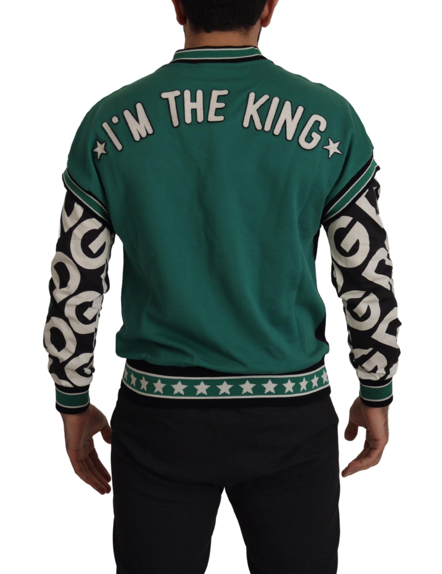 Dolce & Gabbana Black Green Cotton KING Star Crewneck Pullover Sweater Dolce & Gabbana