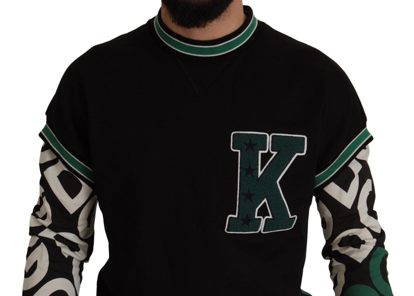 Dolce & Gabbana Black Green Cotton KING Star Crewneck Pullover Sweater Dolce & Gabbana