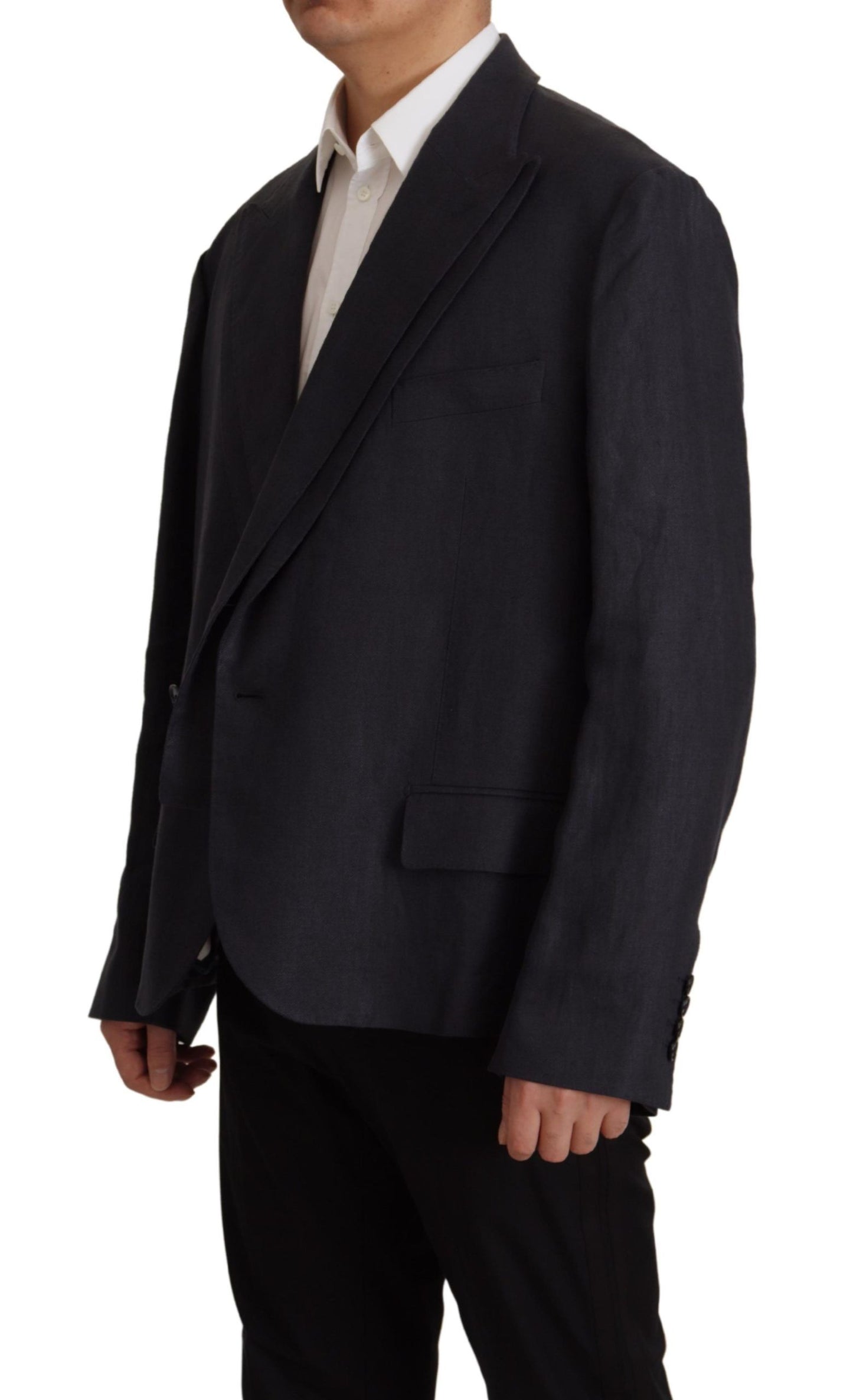 Dolce & Gabbana Blue Linen Formal Mens Blazer Jacket Dolce & Gabbana