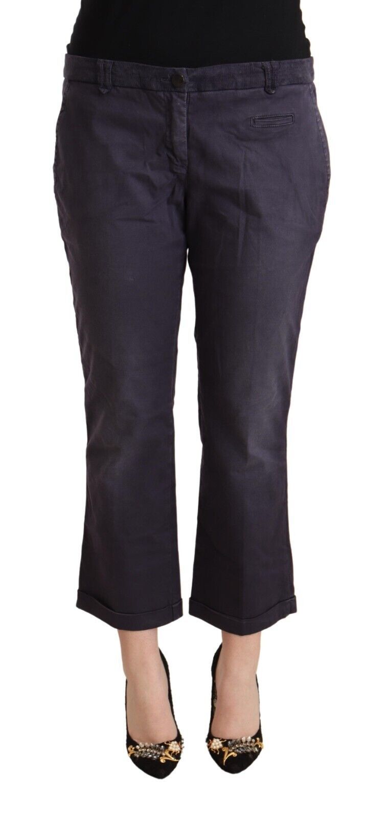 Jucca Black Low Waist Folded Hem Flared Cropped Pants Jucca