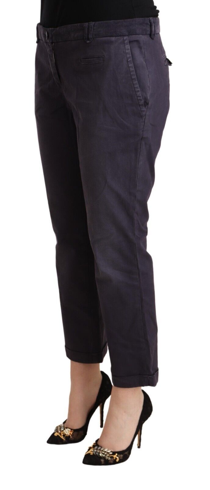 Jucca Black Low Waist Folded Hem Flared Cropped Pants Jucca