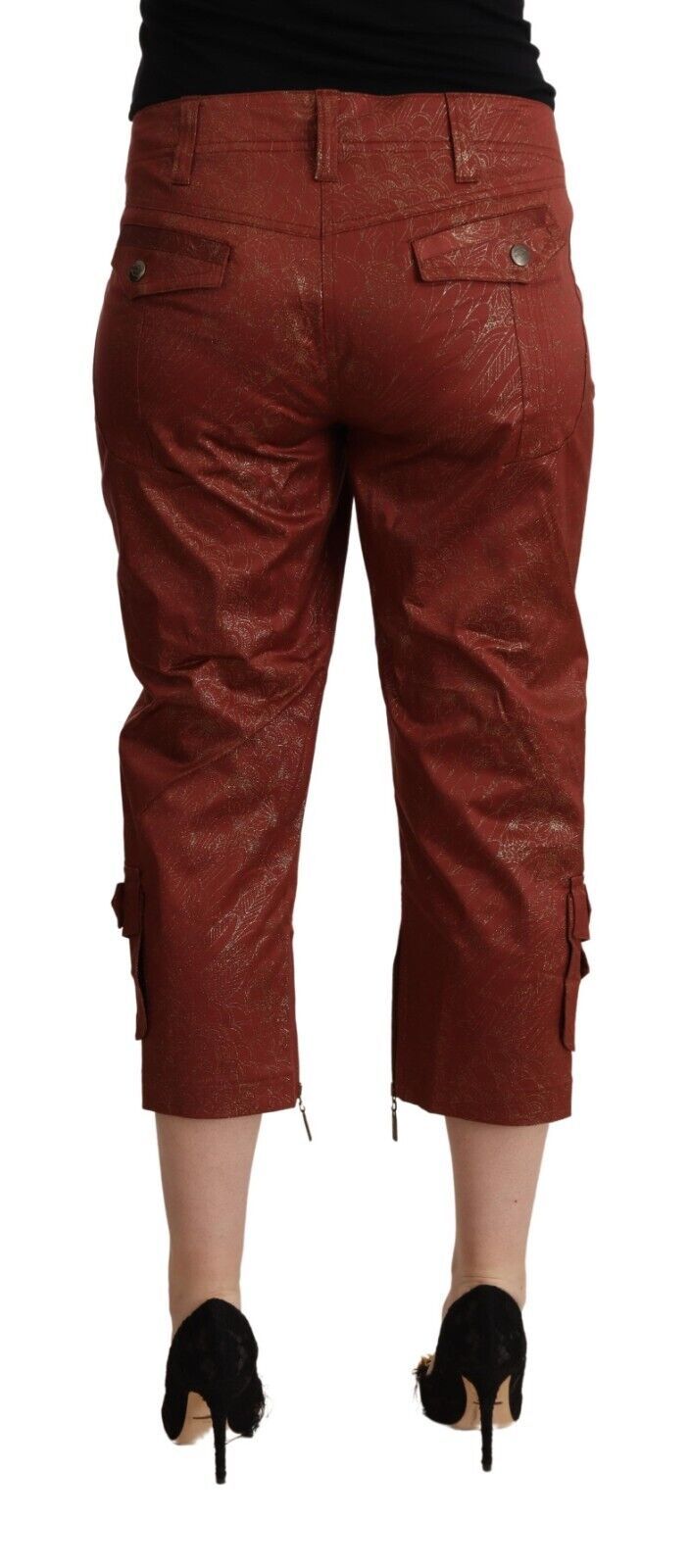 Just Cavalli Brown Lurex Mid Waist Cotton Cropped Capri Pants Just Cavalli