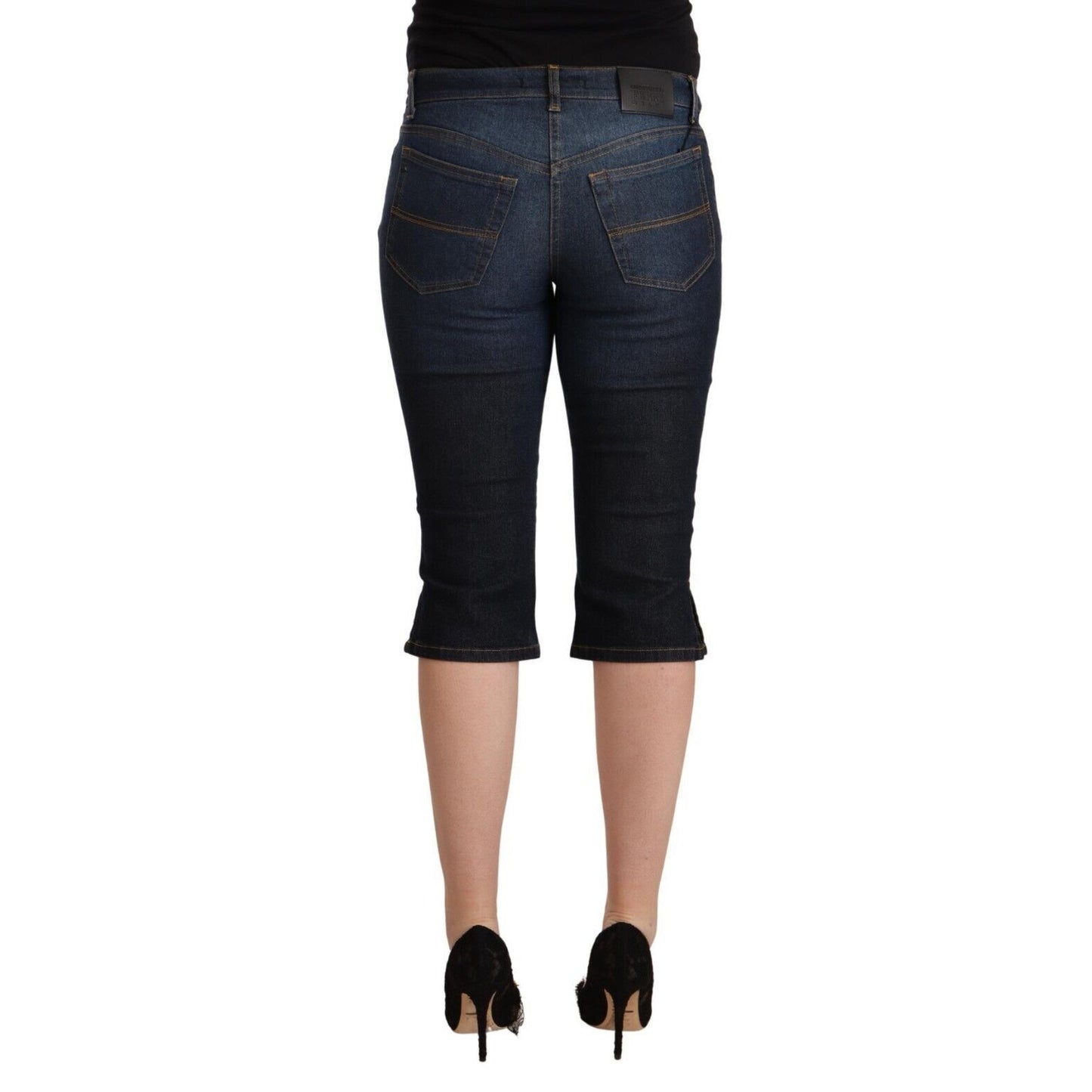 GF Ferre Blue Cotton Stretch Low Waist Slim Capri Denim Jeans