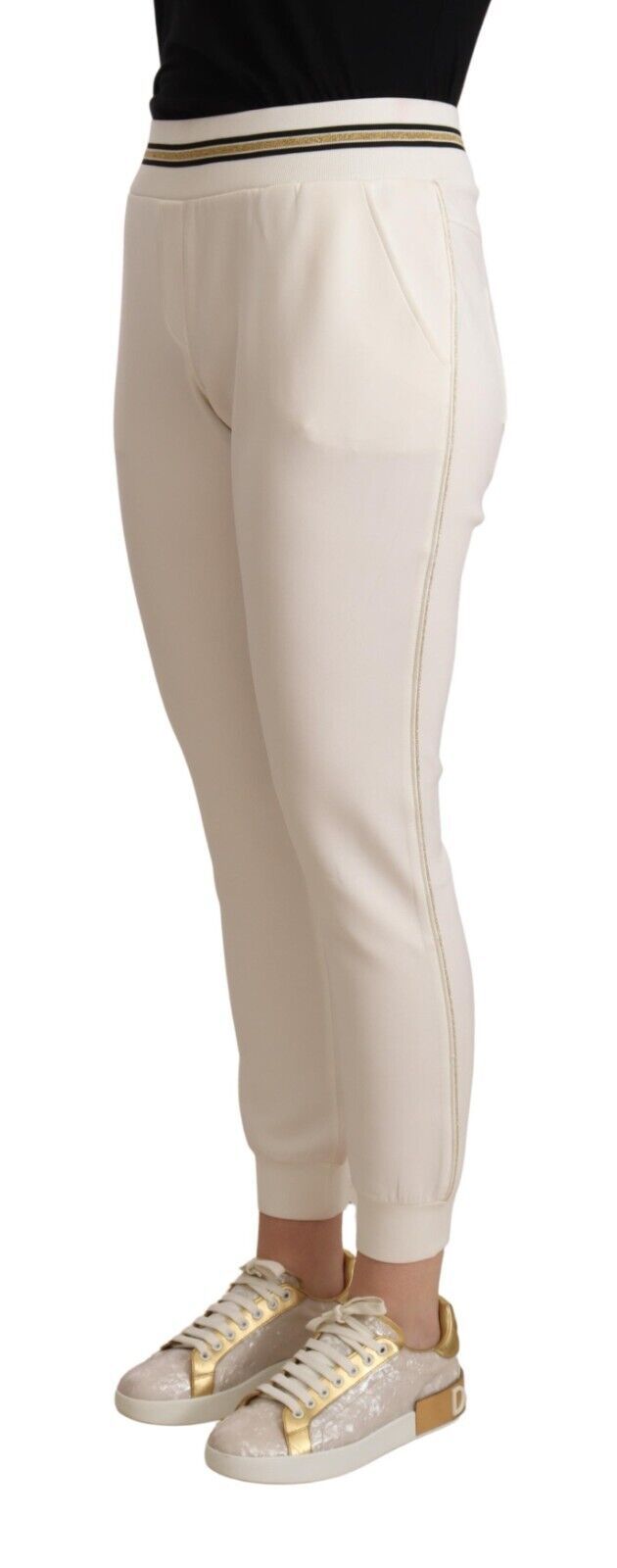 Patrizia Pepe White Polyester Mid Waist Jogger Pants Patrizia Pepe