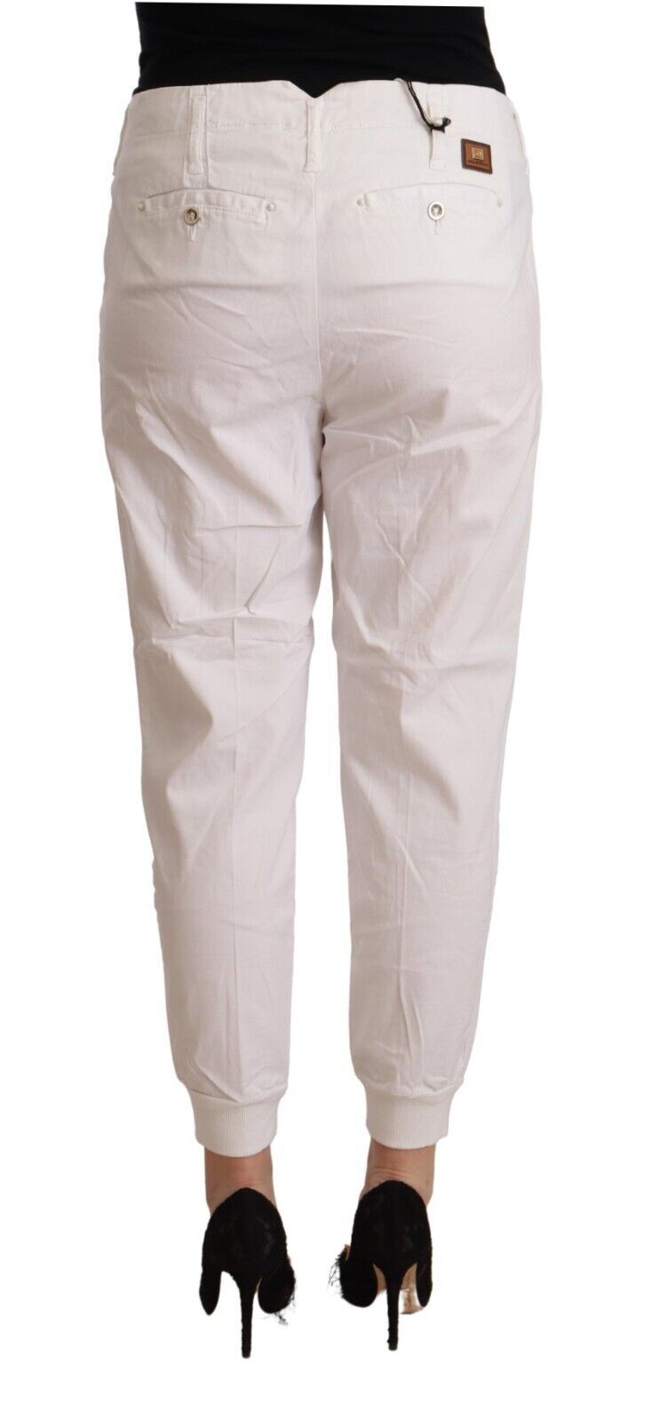 Met White Cotton Mid Waist Tapered Cropped Pants Met