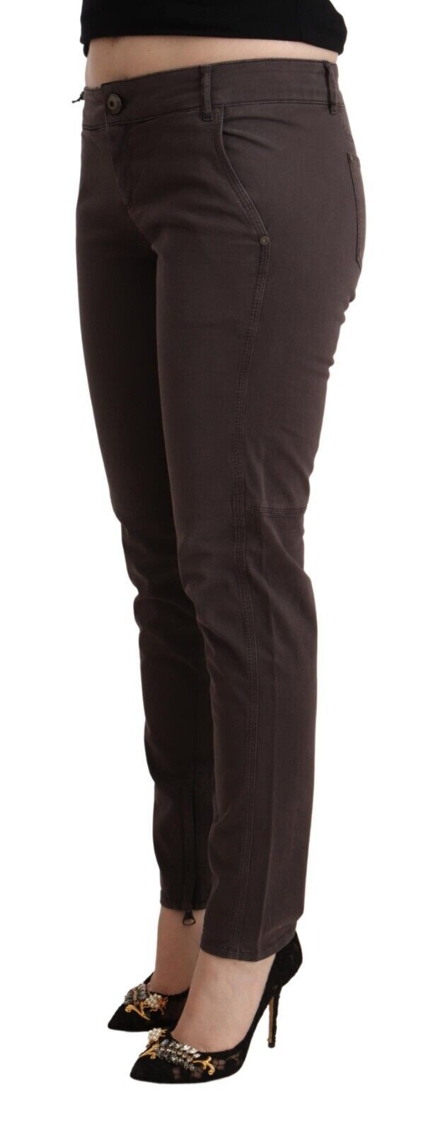 Ermanno Scervino Brown Cotton Low Waist Slim Fit Pants Ermanno Scervino