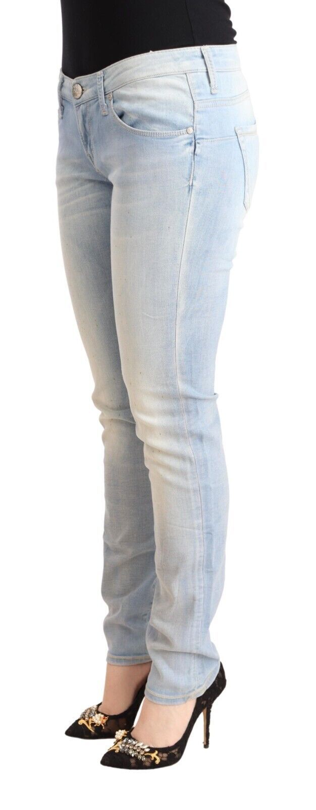 Acht Light Blue Washed Cotton Low Waist Skinny Denim Jeans Acht