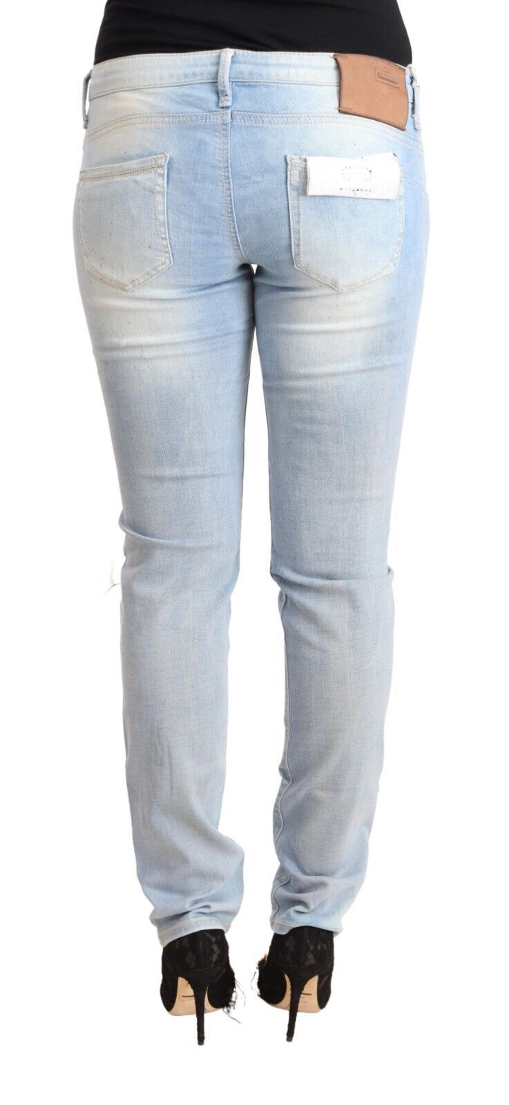 Acht Light Blue Washed Cotton Low Waist Skinny Denim Jeans Acht