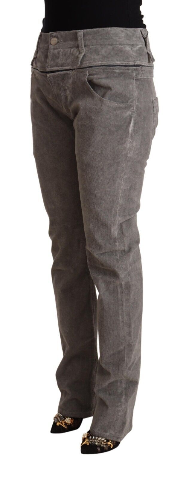 Acht Gray Cotton Straight Fit High Waist Pants Acht