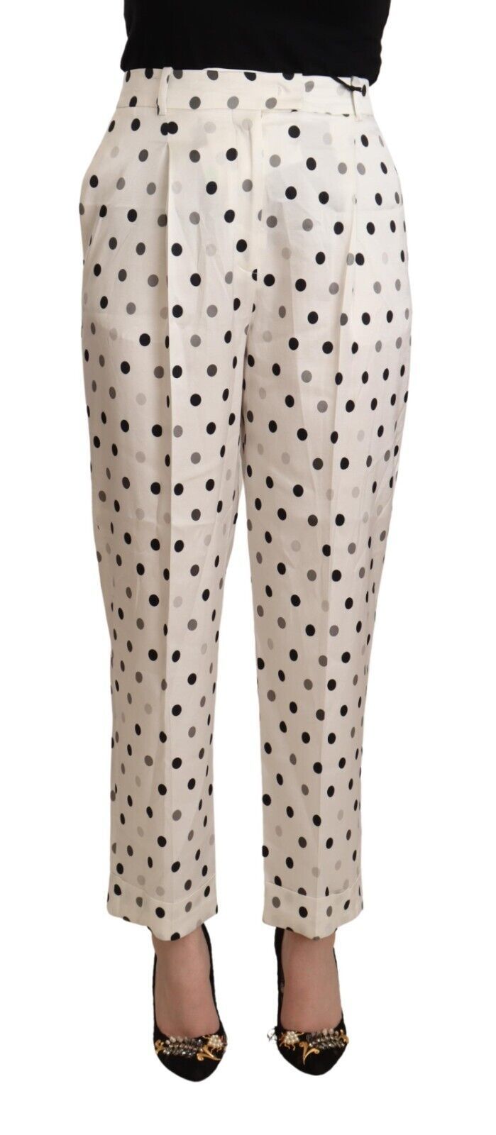 Ermanno Scervino White Polka Dotted High Waist Tapered Pants Ermanno Scervino