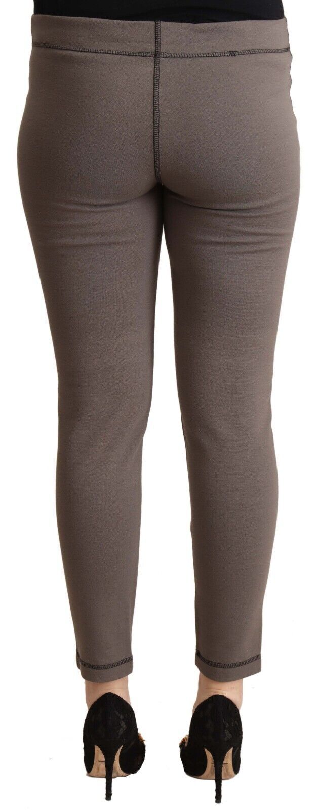 John Galliano Gray Cotton Mid Waist Stretch Leggings Cropped Pants John Galliano