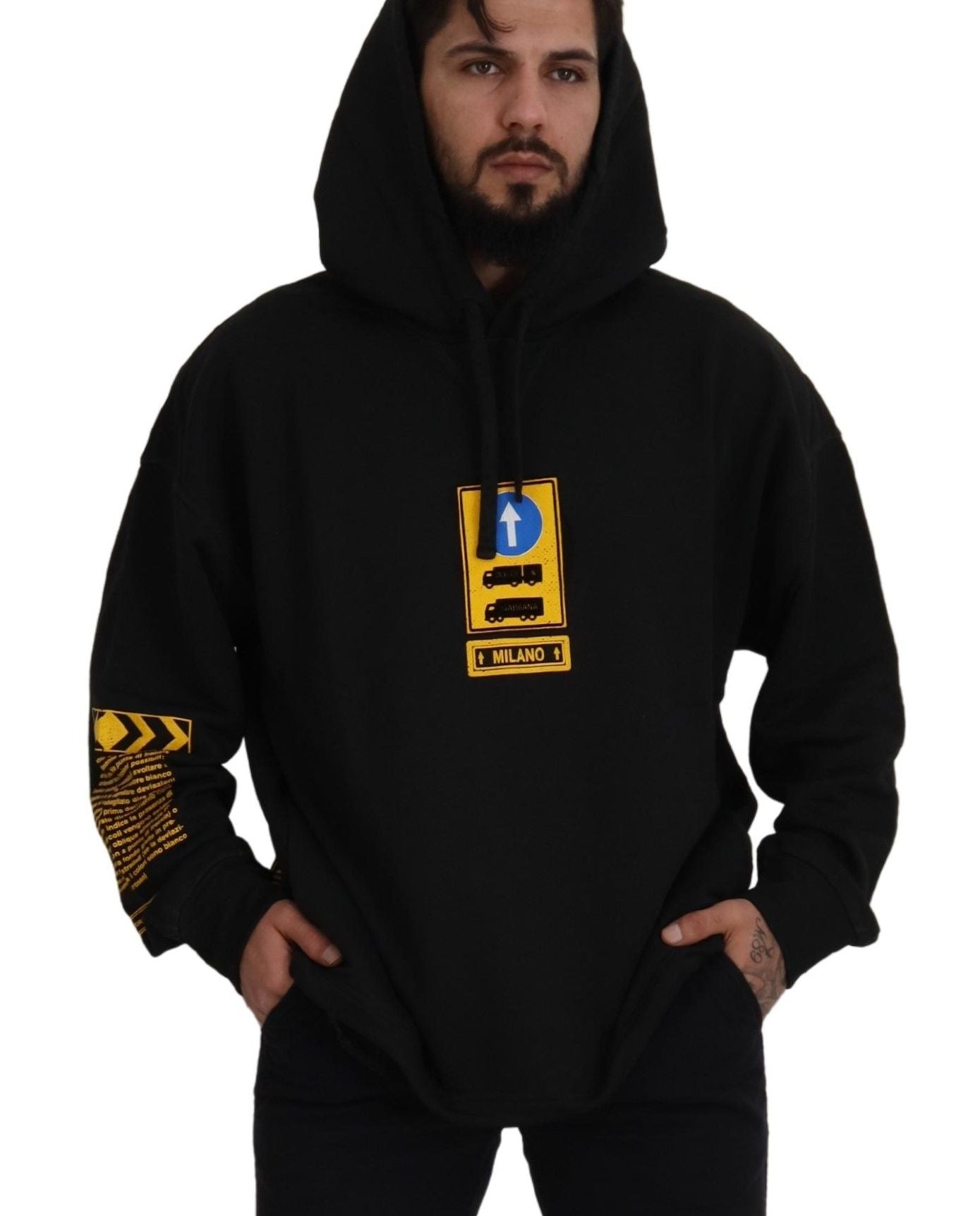 Dolce & Gabbana Black Cotton Hooded DG Shield Pullover Sweater Dolce & Gabbana