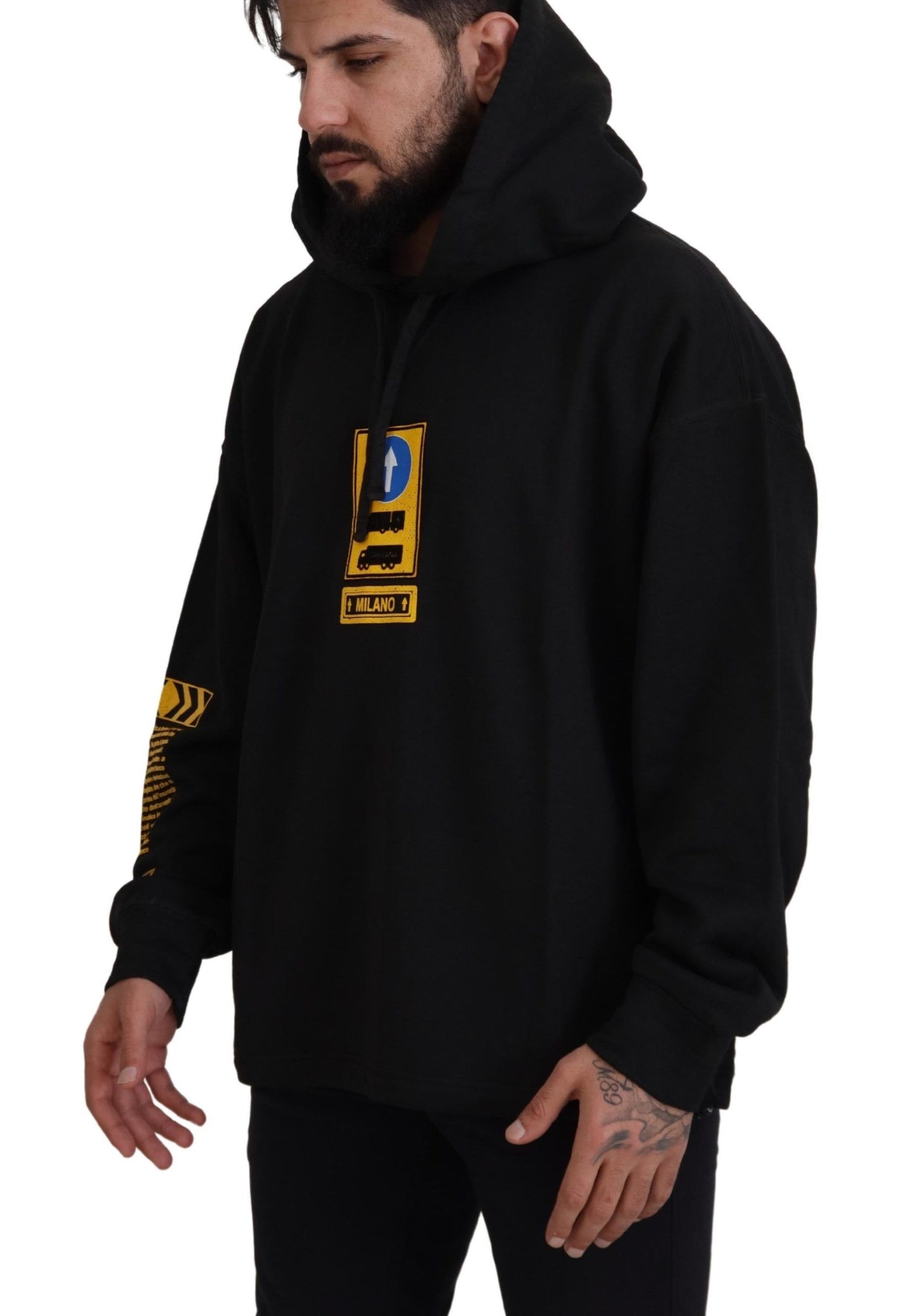 Dolce & Gabbana Black Cotton Hooded DG Shield Pullover Sweater Dolce & Gabbana