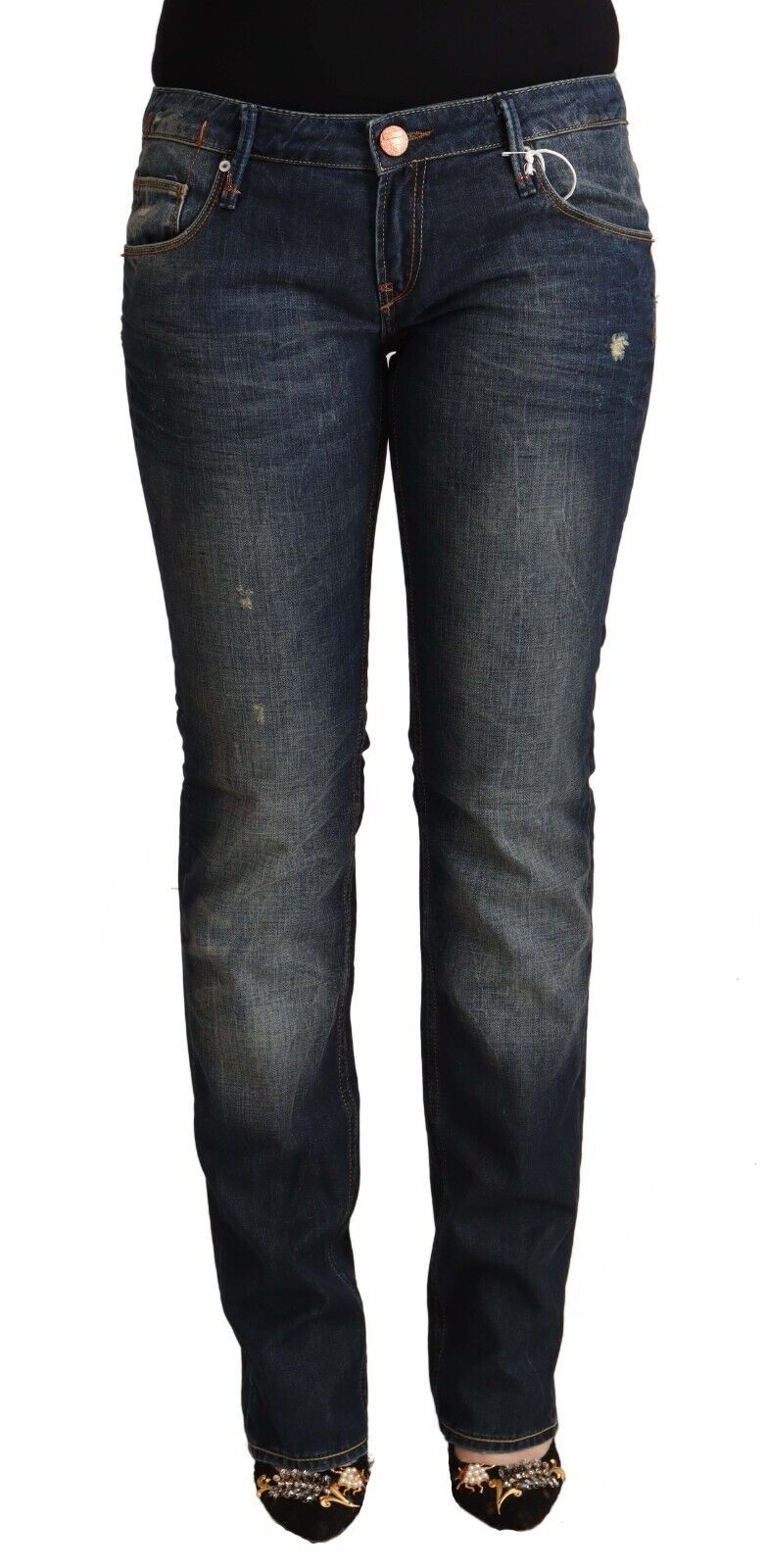 Acht Blue Washed Cotton Low Waist Skinny Denim Jeans Acht