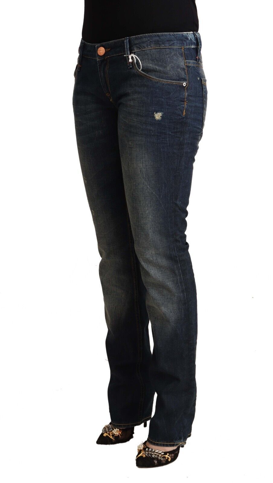 Acht Blue Washed Cotton Low Waist Skinny Denim Jeans Acht