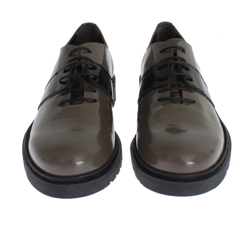AI_ Gray Brown Leather Laceups Shoes AI_