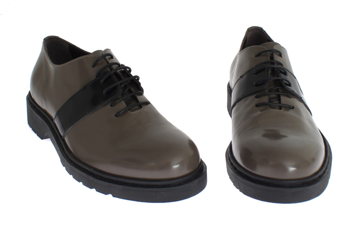 AI_ Gray Brown Leather Laceups Shoes AI_