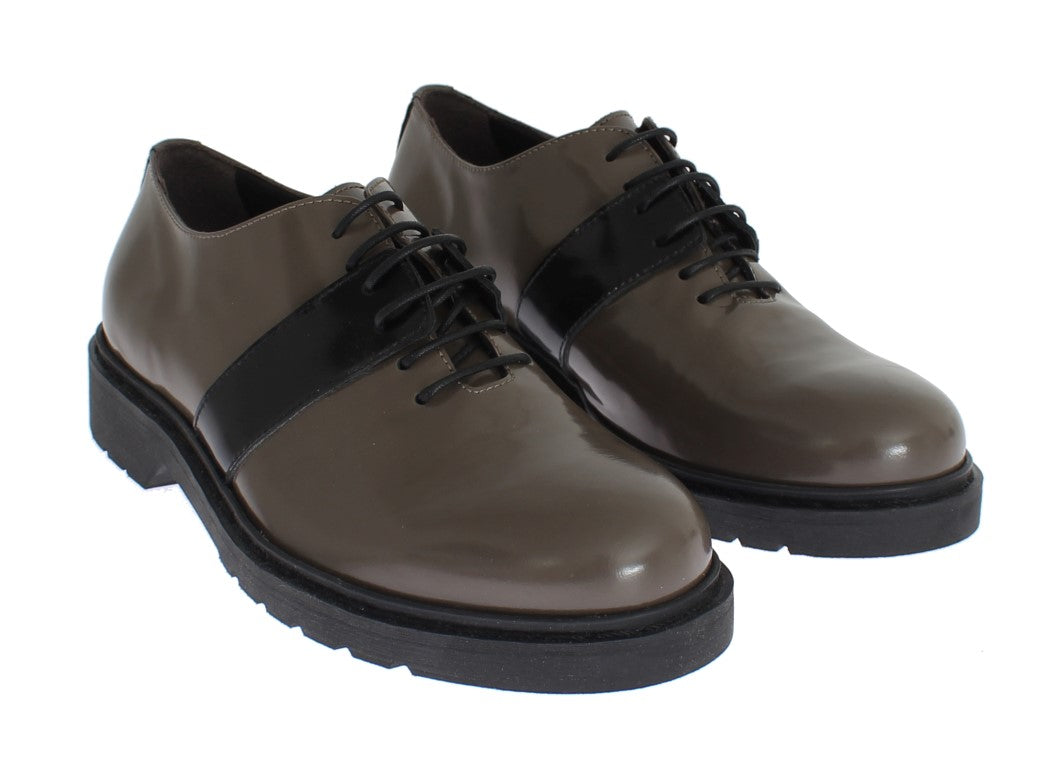 AI_ Gray Brown Leather Laceups Shoes AI_