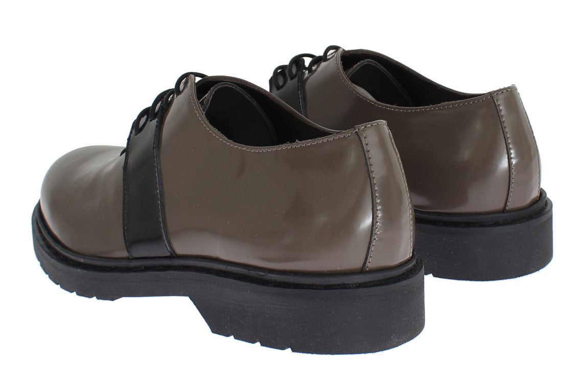 AI_ Gray Brown Leather Laceups Shoes AI_