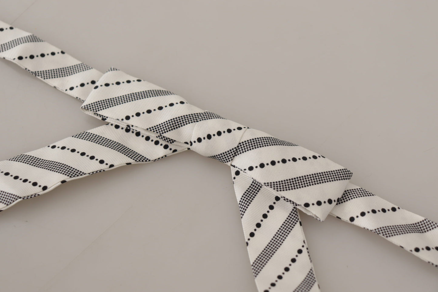 Dolce & Gabbana White Black Polka Dot 100% Silk Neck Papillon Bow Tie Dolce & Gabbana