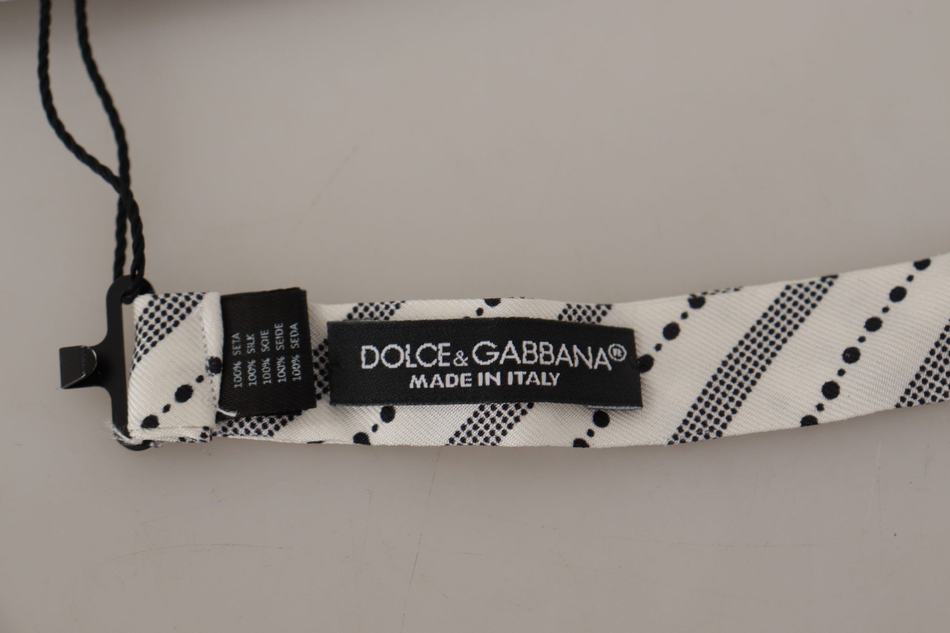 Dolce & Gabbana White Black Polka Dot 100% Silk Neck Papillon Bow Tie Dolce & Gabbana