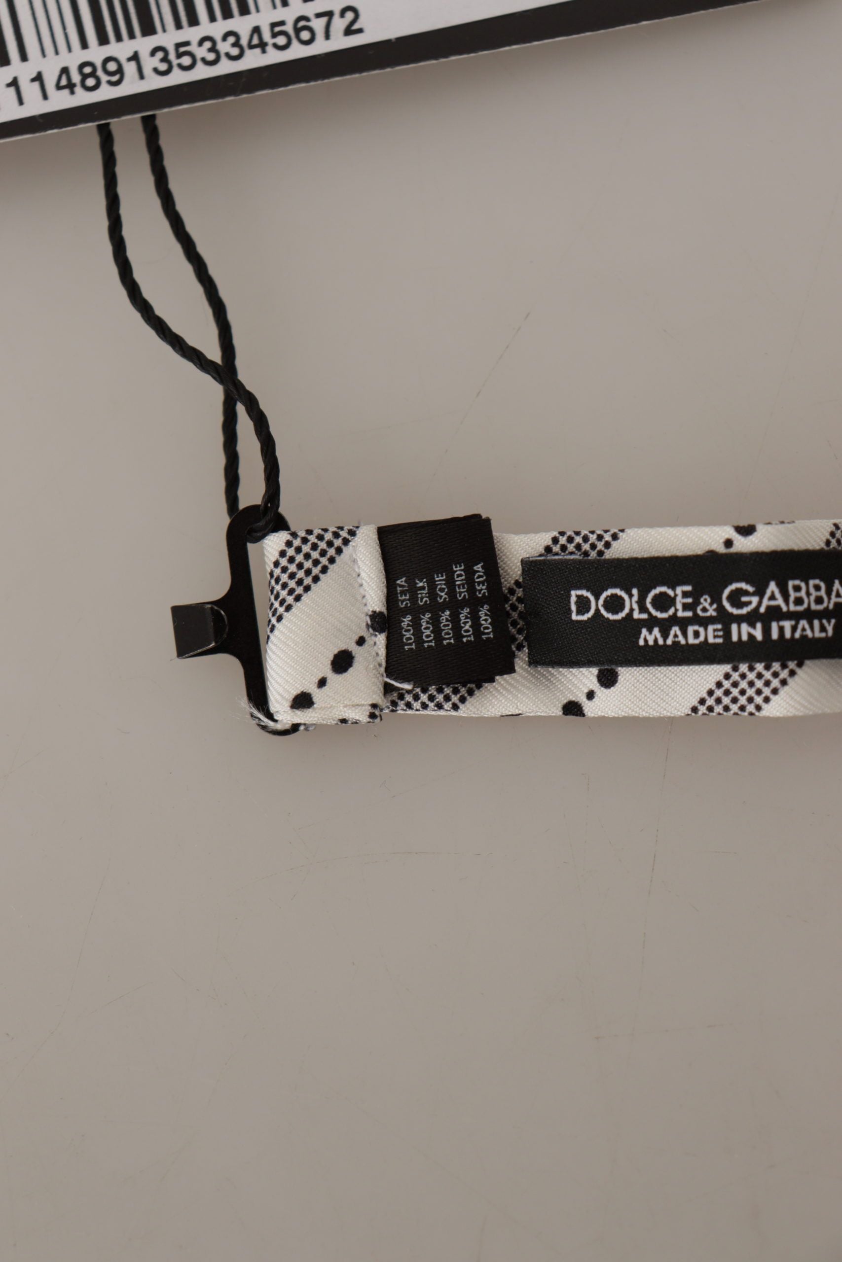 Dolce & Gabbana White Black Polka Dot 100% Silk Neck Papillon Bow Tie Dolce & Gabbana
