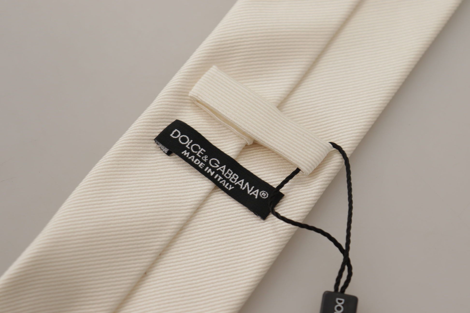 Dolce & Gabbana Off-White 100% Silk Slim Adjustable Accessory Necktie Dolce & Gabbana