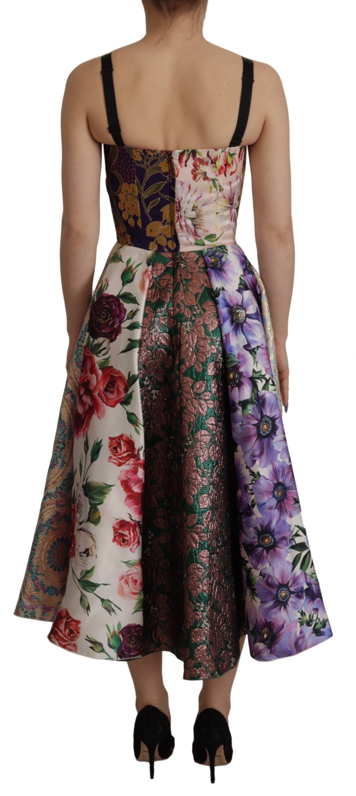 Dolce & Gabbana Dress Midi Patchwork Floral Jaquard Silk Dolce & Gabbana