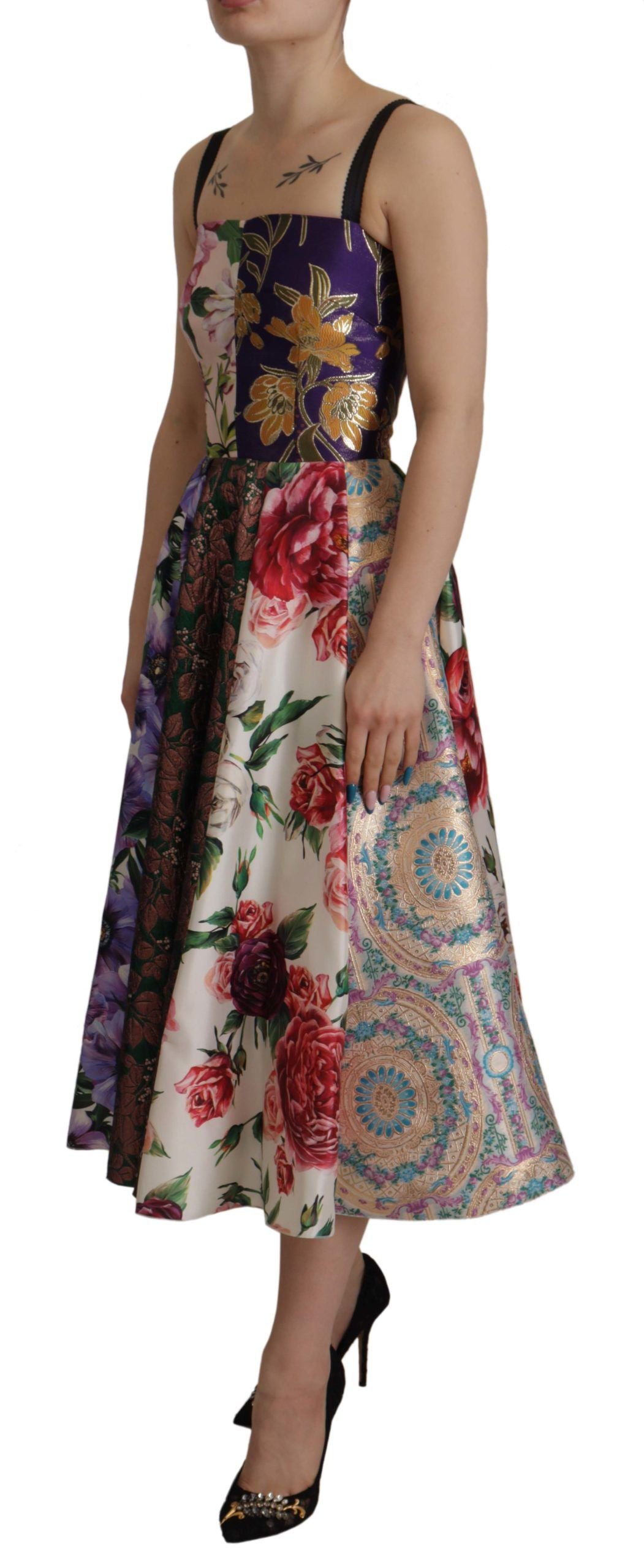 Dolce & Gabbana Dress Midi Patchwork Floral Jaquard Silk Dolce & Gabbana