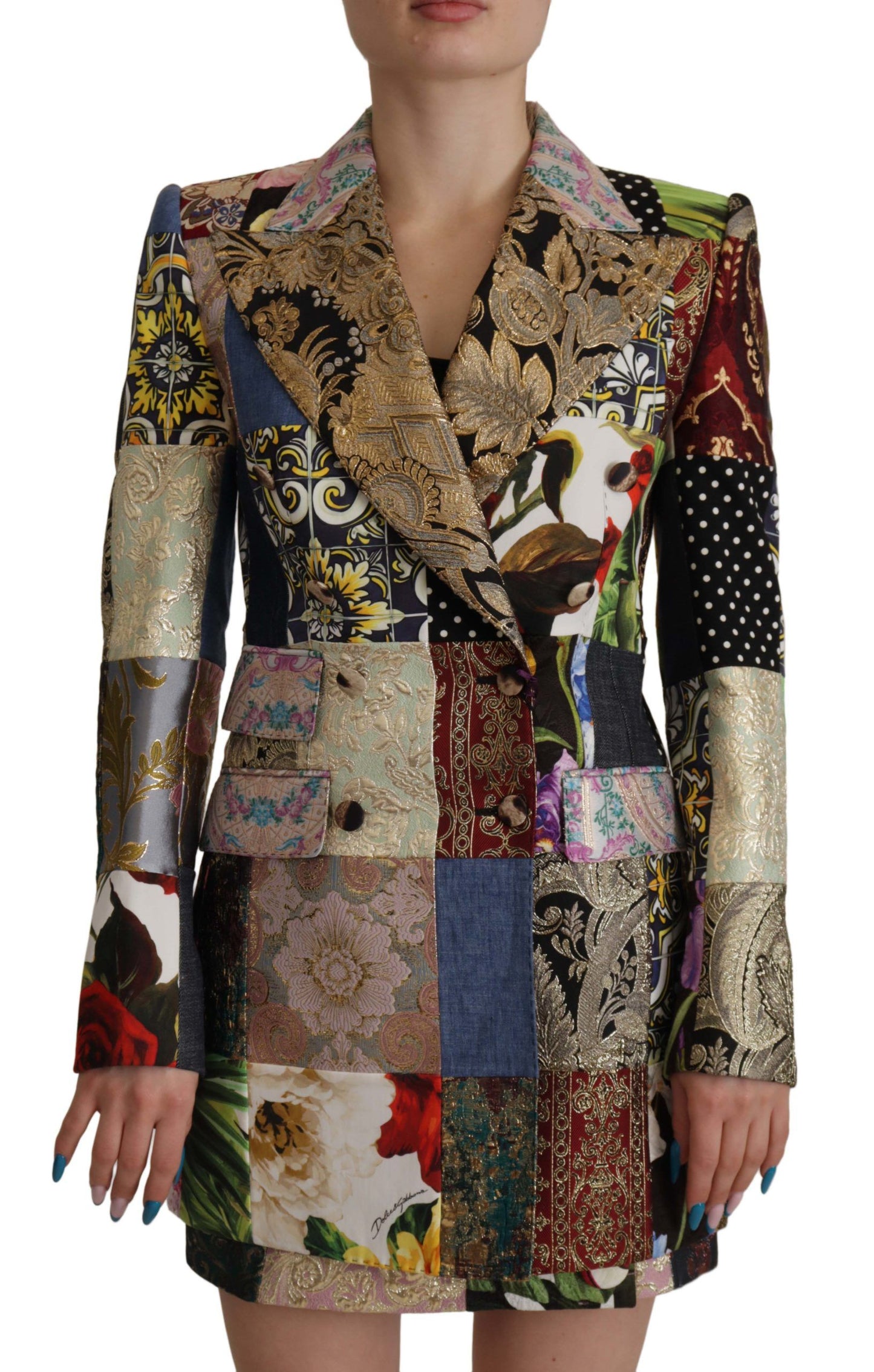 Dolce & Gabbana Multicolor Double-Breasted Patchwork Jacquard Blazer Jacket Dolce & Gabbana