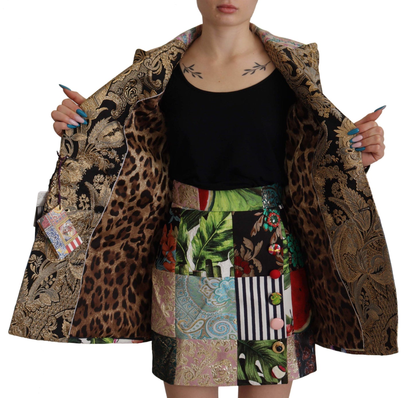 Dolce & Gabbana Multicolor Double-Breasted Patchwork Jacquard Blazer Jacket Dolce & Gabbana