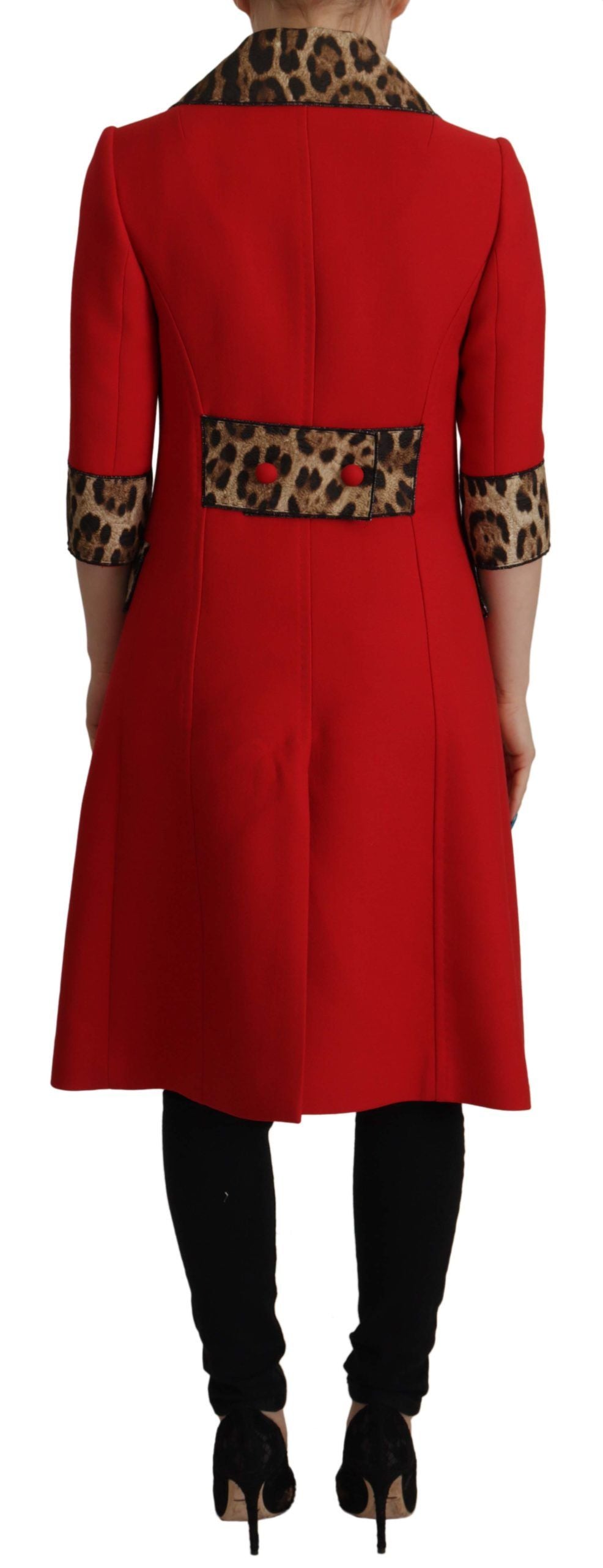 Dolce & Gabbana Red Leopard Wool Trenchcoat Jacket Dolce & Gabbana