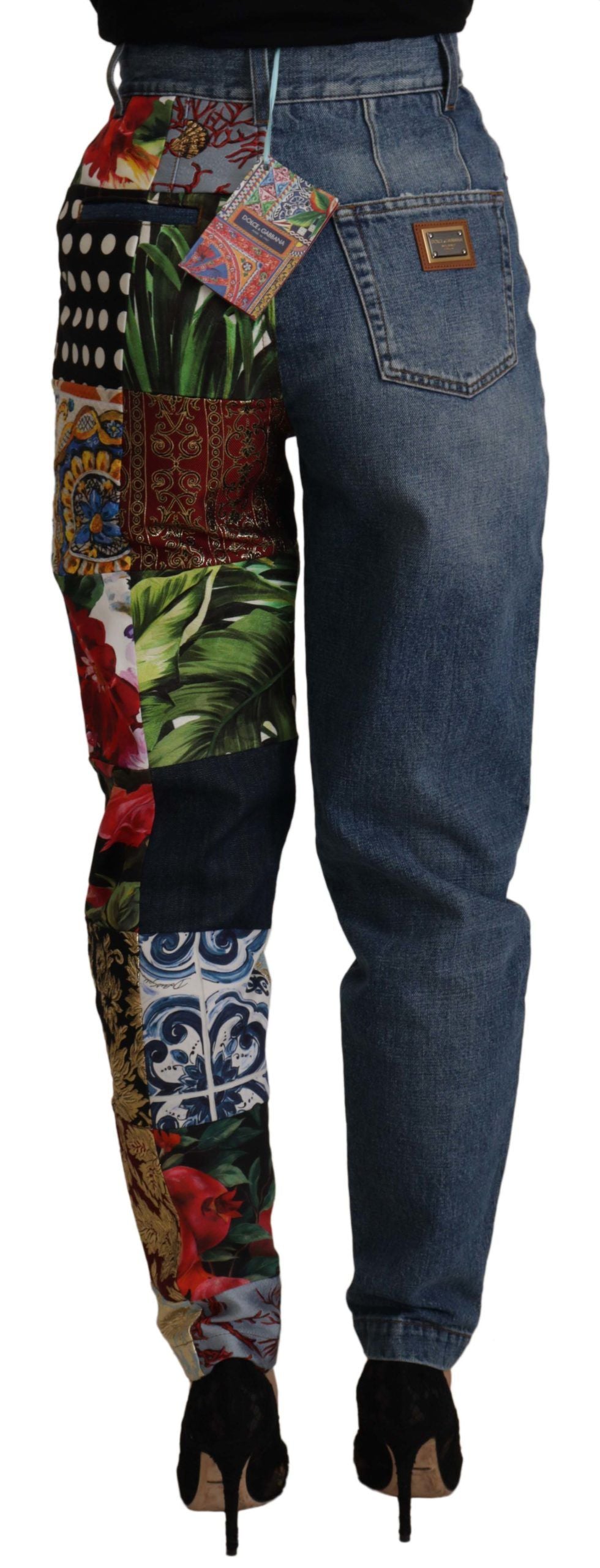 Dolce & Gabbana Blue Jeans Jacquard Majolica High Waist Pants Dolce & Gabbana