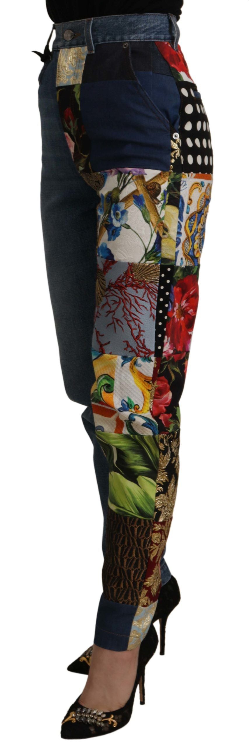 Dolce & Gabbana Blue Jeans Jacquard Majolica High Waist Pants Dolce & Gabbana