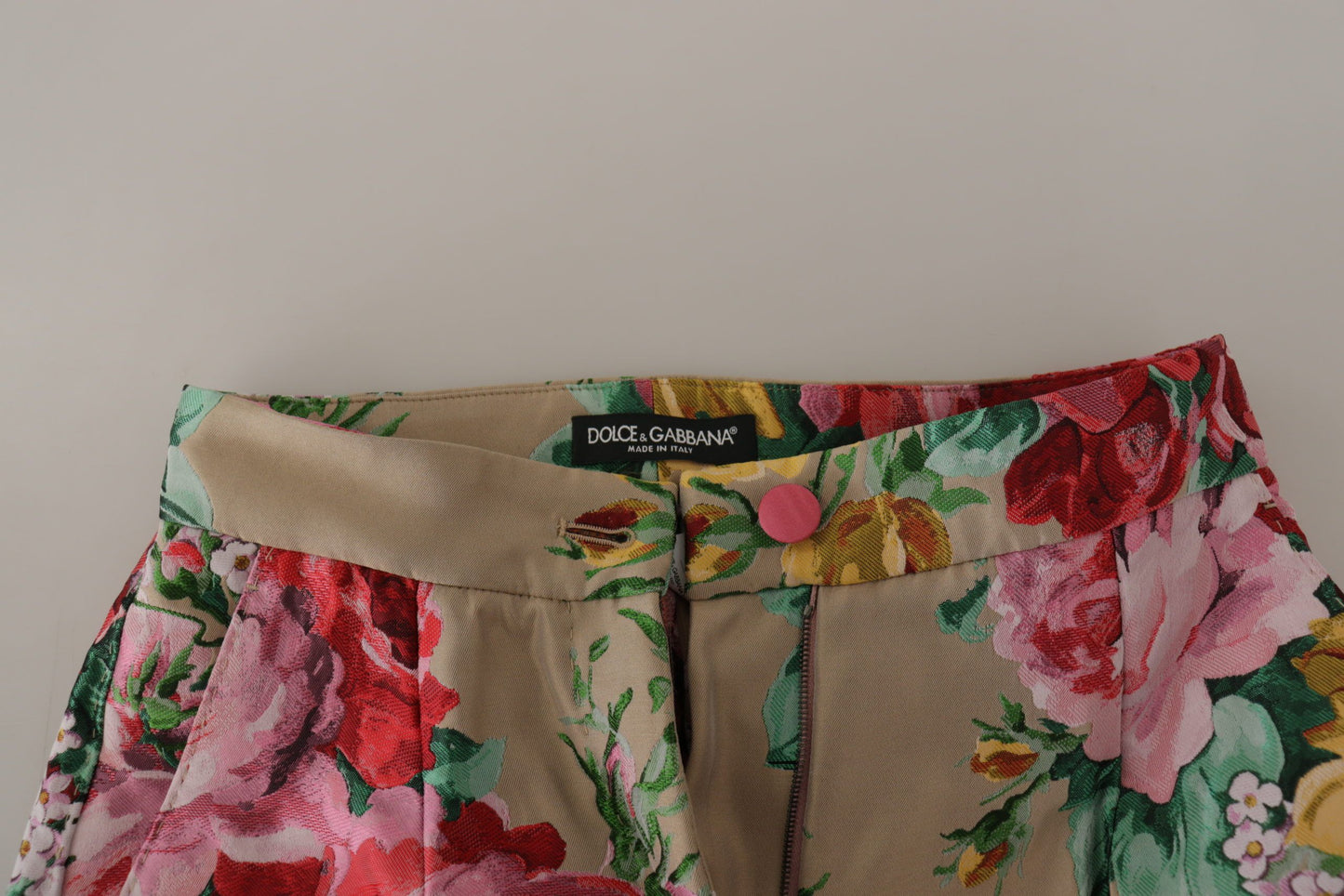 Dolce & Gabbana Beige Floral Dress Formal High Waist Pants Dolce & Gabbana