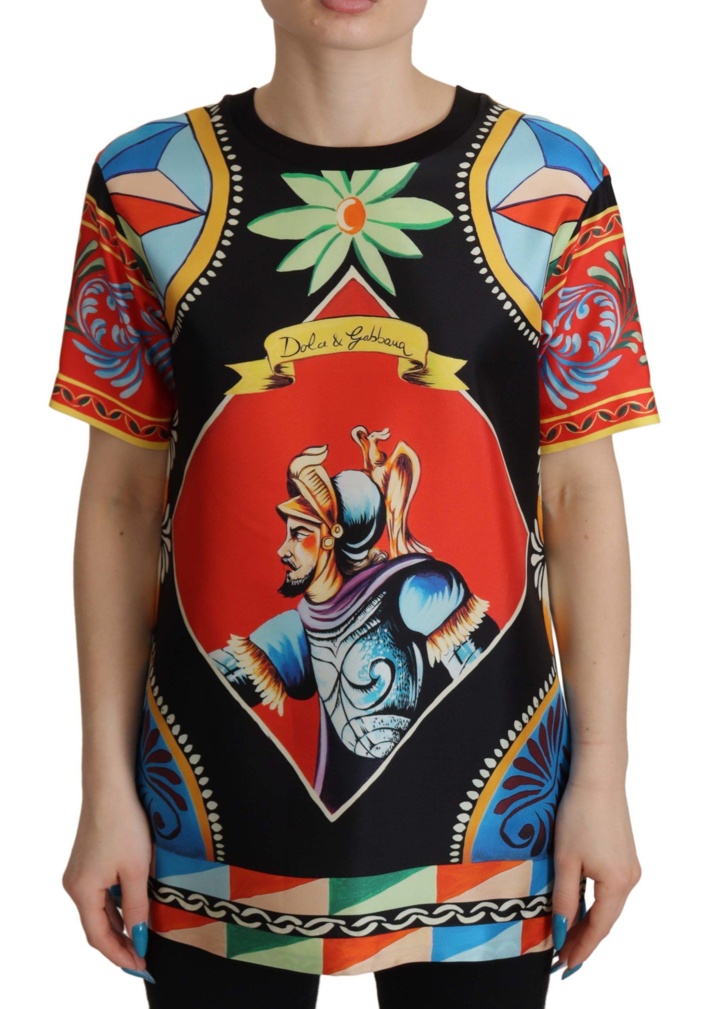 Dolce & Gabbana Multicolor Soldier Carretto Silk Top T-shirt Dolce & Gabbana