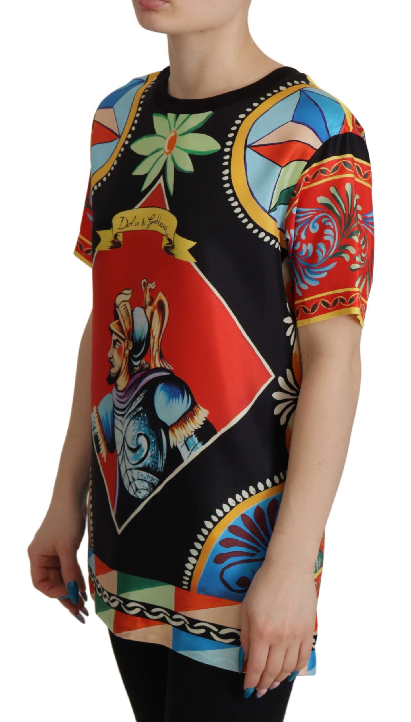 Dolce & Gabbana Multicolor Soldier Carretto Silk Top T-shirt Dolce & Gabbana