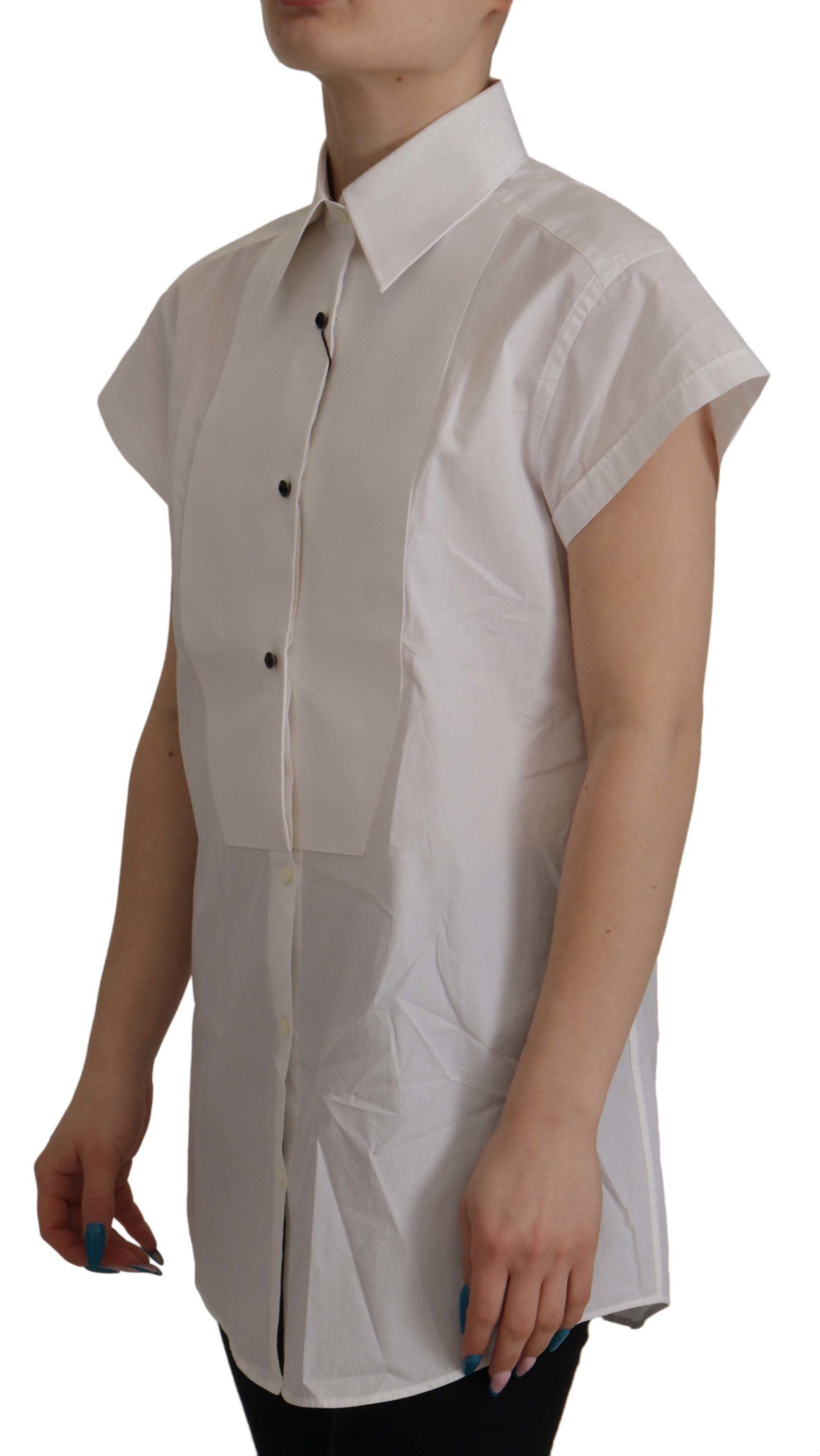 Dolce & Gabbana White Sleeveless Tuxedo Formal Blouse Top Dolce & Gabbana