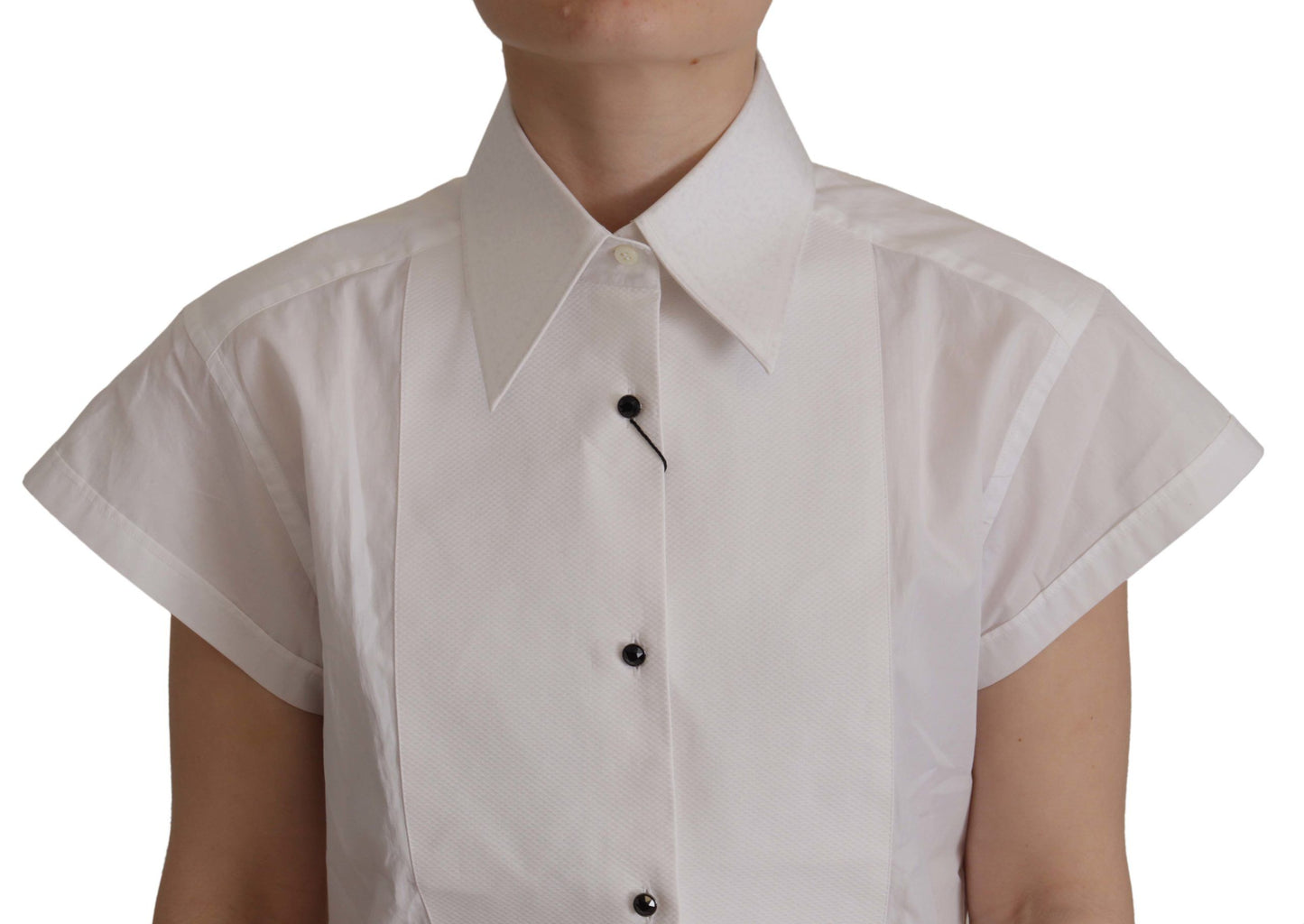 Dolce & Gabbana White Sleeveless Tuxedo Formal Blouse Top Dolce & Gabbana