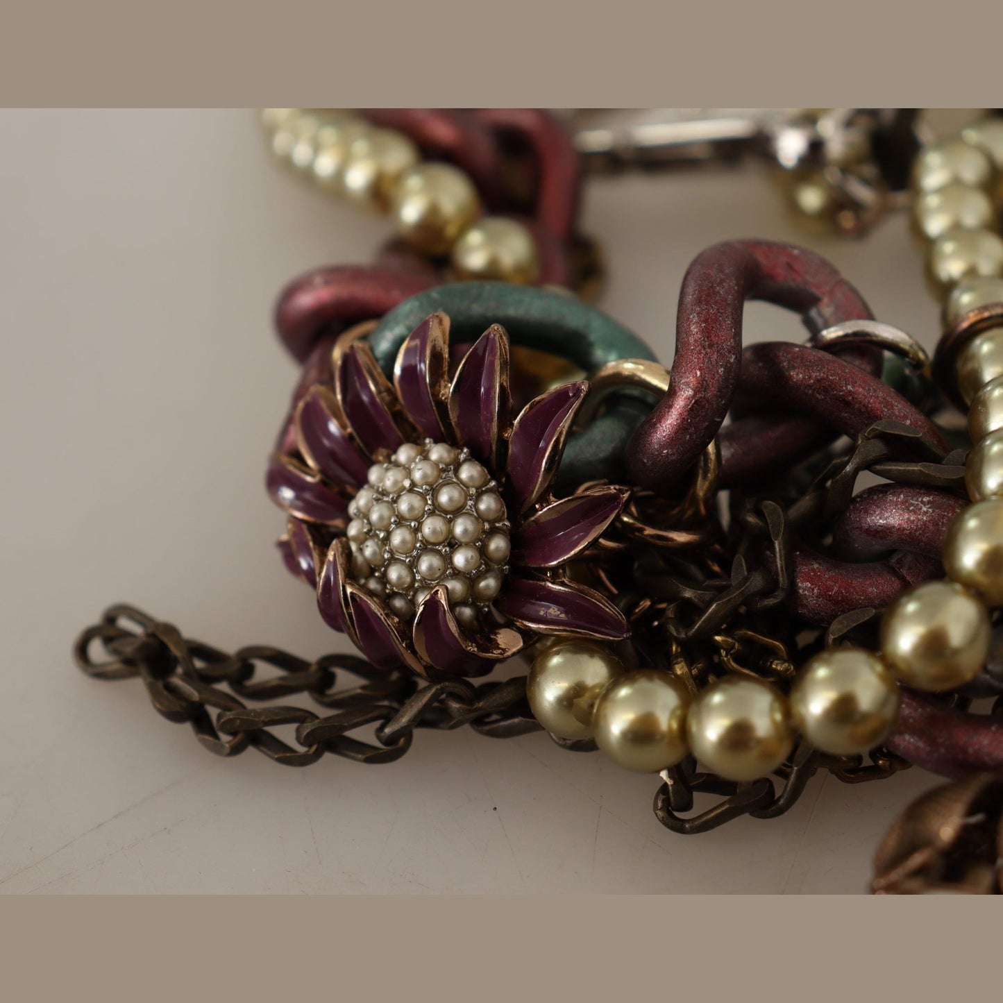 Dolce & Gabbana Gold Brass Sicily Floral Crystal Statement Necklace