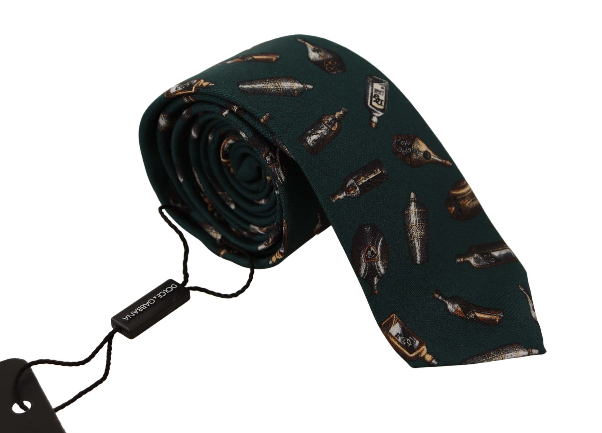 Dolce & Gabbana Black Bottle Fantasy Print Silk Adjustable Accessory Tie Dolce & Gabbana