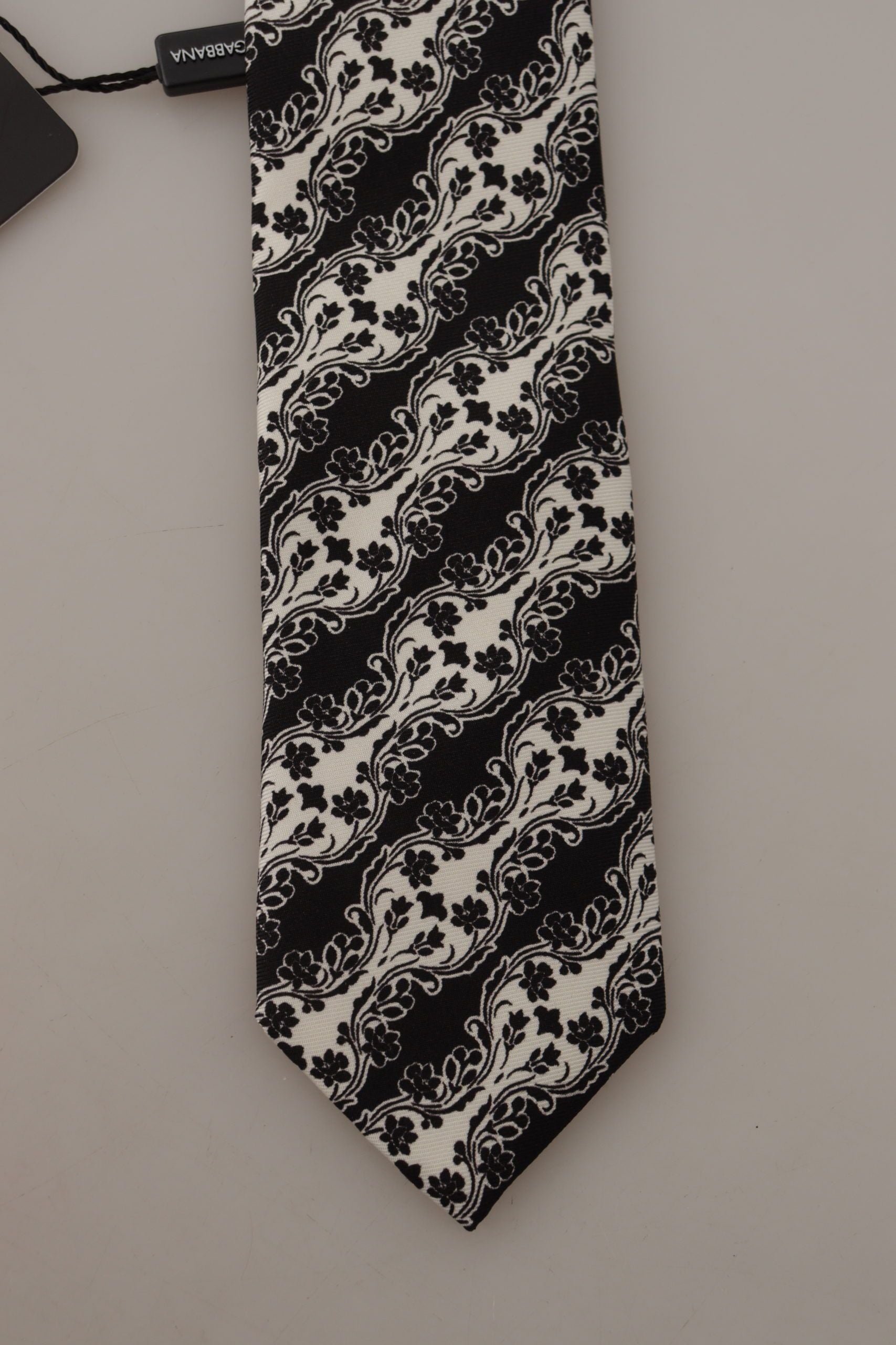 Dolce & Gabbana Black White Flower 100% Silk Print Adjustable Accessory Tie Dolce & Gabbana