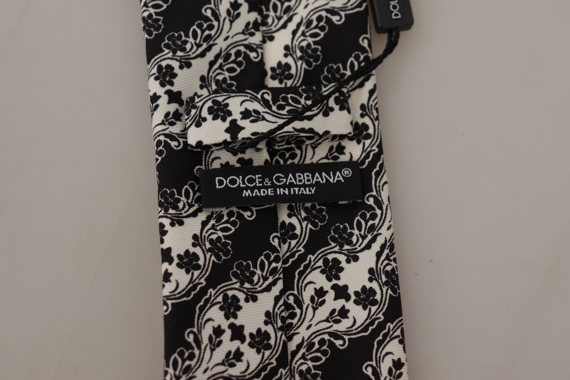 Dolce & Gabbana Black White Flower 100% Silk Print Adjustable Accessory Tie Dolce & Gabbana
